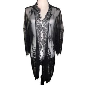 Women’s 3X lace, sheer,‎ eyelash, kimono style loungewear witchy topper jacket